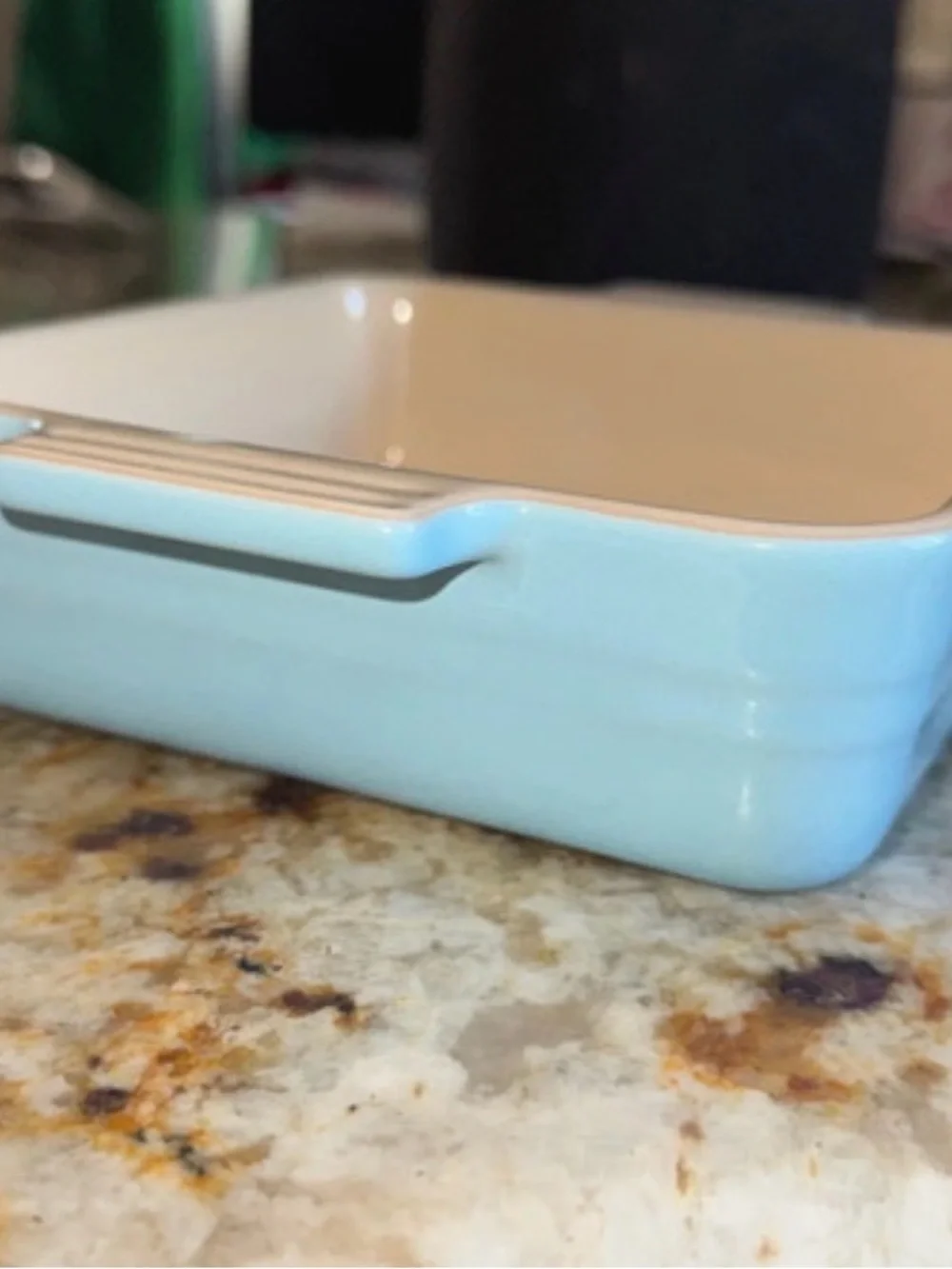 Le Creuset Rectangular Mini Baker in Sky Blue and Cream
